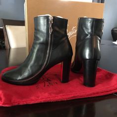 Pre-Loved Christian Louboutin Telezip 85 Calf Boots, 39.5, Black. These Have Been Professionally Resoled At The Leather Spa In Ny. I Have All My Cl Shoes Done There. It Allows The Soles To Always Remain Red And Not Scuffed Looking. They Also Treated, Conditioned And Cleaned The Boots. Modern Heeled Boots With Zipper For Evening, Modern Heeled Boots With Zipper Closure For Evening, Luxury High Heel Boots With Zipper Closure, Luxury High-heel Boots With Zipper Closure, Calf Boots, Christian Louboutin Shoes, Black Color, Bootie Boots, Christian Louboutin