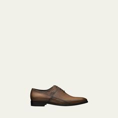 Berluti "Alessandro" leather oxfords feature signature Scritto patchwork motifs Stacked heel Square toe Lace-up vamp Made in Italy Bergdorf Goodman, Stacked Heel, Lace Up Shoes, Oxford, Tops Designs, In Italy, Lace Up, Italy, Luxury Fashion