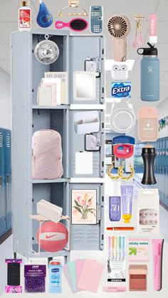 the locker is filled with many different items