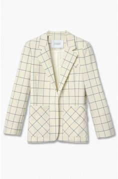 Patch pockets. Welt pocket at breast. Notch lapel. Center back vent. Lined. No closure. - Color: Cream/Midnight- Cut for a tailored fit.- Box Grid Flannel- Material: 63% polyester, 33% rayon, 4% polyurethane- Imported.- Dry clean only. Chic Workwear Blazer With Flap Pockets, Chic Blazer With Flap Pockets For Business Casual, Chic Blazer With Patch Pockets For Formal Occasions, Chic Fitted Outerwear With Patch Pockets, Chic Formal Blazer With Patch Pockets, Collared Blazer With Welt Pockets For Office, Spring Workwear Blazer With Flap Pockets, Office Collared Blazer With Welt Pockets, Fitted Structured Blazer With Pockets