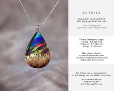 "This piece of nature inspired jewelry is designed to look like it encases tiny mountains set in front of a colorful iridescent galaxy. The pendant is shaped and polished by hand from natural wood, resin and lab-made opal. The high quality finish makes the wood silky smooth and the resin glass like. The piece shown in the picture is to show the shape, color and style of the pendant you are buying. There may be slight variation in the color and appearance of the pendant you receive as each piece Nature-inspired Multicolor Jewelry Gift, Gift Jewelry With Iridescent Natural Inclusions, Iridescent Hypoallergenic Jewelry As Gift, Multicolor Hypoallergenic Necklace As A Gift, Multicolor Hypoallergenic Necklace For Gift, Hypoallergenic Multicolor Necklace For Gift, Hypoallergenic Multicolor Necklace Perfect As Gift, Iridescent Jewelry With Natural Inclusions For Gift, Minimalist Multicolor Jewelry Gift