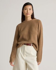 Mongolian Cashmere Fisherman Crewneck Sweater Quince Mongolian Cashmere, Fisherman Knit Sweater, Pinterest Shop, Neutral Sweater, Camel Sweater, Fisherman Style, Cotton Sweaters, 100 Grade, Neutral Sweaters