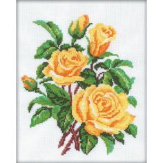 cross stitch pattern with yellow roses on white background