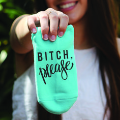 Bitch Please! Fun Socks to share with your favorite "bitches" for a good laugh. A variety of design options make fun gifts for friends. The perfect socks for working out and running errands.  Machine wash warm, non chlorine bleach only, and tumble dry. The custom printing is hand processed in the USA, the cotton blend socks are made to our specifications and are imported. #bitchplease #happysoles #sockprints #noshowsocks Fun Gifts For Friends, Ladies Shoe, Personalized Socks, Bleach Product, Easy Christmas Gifts, Fun Socks, Custom Socks, Wedding Chicks, Girl Talk