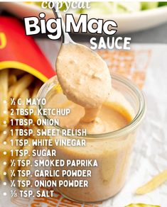 a poster with instructions for how to make a big mac sauce in a small jar