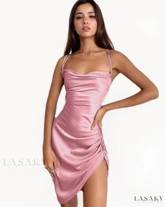 Lasaky - Elegantly Styled Backless Halter Dress with Intricate Strap Design and Luxurious Satin Finish, Showcasing a Variety of Stunning Shades Night Club Skirt, Backless Halter Dress, Streetwear Dress, Elegante Casual, Sling Dress, Bodycon Dress Parties, Satin Mini Dress, Silk Slip, Mini Dresses Summer