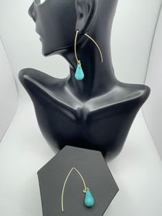 This effortless piece leaves no head unturned. It is made of a beautiful turquoise teardrop bead, 14k gold plated v- shape, nickel free ear wire.  * Length: Classy Earrings, Belly Chain, Teardrop Beads, Black Necklace, Beachwear For Women, Threader Earrings, V Shape, Gift Necklace, Necklace Set