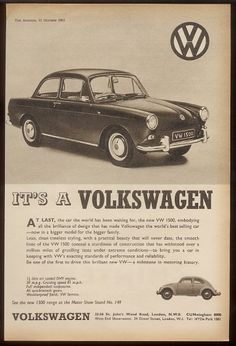 an old volkswagen advertisement with the words it's a volkswagen