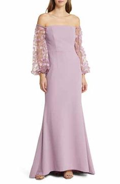 JS Collections Daphne Embroidered Sequin Column Gown | Nordstrom Grooms Mom Dress, Wedding Day Dresses, Eliza Dress, Mother Of Groom Dresses, Trumpet Gown, Trumpet Skirt, Long Sleeve Gown, Column Gown, Mauve Dress