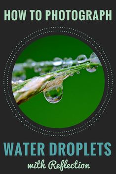 a book cover with water droplets and the title how to photograph water droplets with reflection