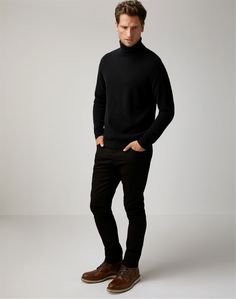 Black | Mens Cashmere Roll Neck Sweater | Pure Collection Polo Sweater For Layering In Fall, Merino Wool Sweater For Layering, Classic Cashmere Sweater For Business, Classic Business Cashmere Sweater, Cashmere Business Sweater For Winter, Cashmere Sweater For Business In Winter, Winter Business Cashmere Sweater, Classic Cashmere Turtleneck Polo Sweater, Black Knit Sweater Outfit Men