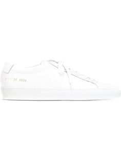 Common Projects 'Original Achilles' lo-top sneakers Classic Lace-up Sneakers With Branded Heel Counter, Classic Calf Leather High-top Sneakers For Streetwear, Classic White High-top Sneakers With Textured Sole, Classic Calf Leather Sneakers For Streetwear, Classic High-top Sneakers With Vulcanized Sole, Classic White Custom Sneakers In Calf Leather, Classic White Custom Calf Leather Sneakers, Classic Calf Leather Lace-up Sneakers, Classic White Calf Leather Custom Sneakers