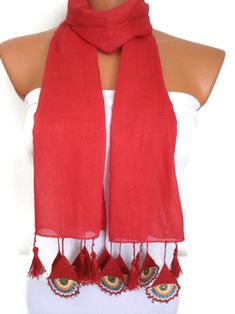 Elegant Red One-size Scarves, Red Bohemian Scarf, Traditional Red Scarves As Gift, Traditional Red Scarves For Gifts, Red Bohemian Scarves For Summer, Red Bohemian Scarf As Gift, Red Bohemian Scarf For Summer, Red Bohemian Summer Scarves, Traditional Red Scarf For Festival