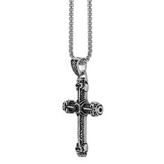 Featuring etched details and black agate accents, this men's LYNX cross pendant helps distinguish your style from the rest. Featuring etched details and black agate accents, this men's LYNX cross pendant helps distinguish your style from the rest.Click on this JEWELRY & WATCHES GUIDE to learn about fit, styles, materials and more! Metal: stainless steel Chain length: 24 in. Packaging: boxed Plating: black ion plated Finish: polished Pendant size: 1.46"L x 1.06"W Chain type: boxSTONE DETAILS Ston Black Spiritual Cross Pendant Necklace, Spiritual Black Cross Pendant Necklace, Gothic Cross Necklace With Adjustable Chain, Gothic Stainless Steel Cross Necklace, Stainless Steel Cross Pendant, Steel Cross, Black Agate, Cross Pendant Necklace, Religious Jewelry