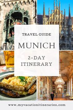 a collage of pictures with the words travel guide munch 2 - day itinerary