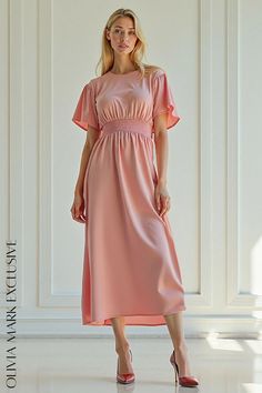 Olivia Mark - Elegant Blush Pink Midi Dress with Flutter Sleeves and Elasticated Waistband Blush Pink Midi Dress, Dress With Flutter Sleeves, Kiss Day, Understated Luxury, Pink Midi Dress, Flutter Sleeves, Sun Kissed, Olivia Mark, Flutter Sleeve