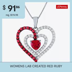 Features: Quick ShipJewelry Closure: Spring Ring ClaspShape: HeartStone Cut: HeartStone Millimeter Measurement: 6 Mm Width, 6 Mm LengthMetal Color: WhiteChain Length: 18 InchPendant Length: 25mmPendant Width: 22.7mmChain Construction: BoxCare: Wipe CleanStone Type: 20 Lab Created Ruby, 40 Lab Created SapphireAuthenticity: Lab Created StoneBirthstone: July BirthstoneMetal: Sterling SilverNecklace Type: Pendant NecklacesCountry of Origin: Imported Ruby Pendant Jewelry For Valentine's Day, Red Heart Pendant Jewelry For Mother's Day, Ruby Heart Pendant Jewelry For Valentine's Day, Ruby Heart Pendant For Valentine's Day, Heart-shaped Ruby Jewelry For Valentine's Day, Valentine's Day Ruby Heart Pendant Jewelry, Valentine's Day Heart Necklace For Jewelry Making, Gemstone Double Heart Jewelry, Heart-shaped Gemstone Jewelry For Valentine's Day