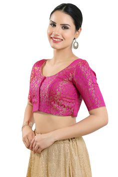 Product Features: Color: Pink Fabric: Jacquard Pattern: Self Design Sleeves: Elbow Sleeves Neckline: Round Neck Clouser Type: Front Open Wash Care: First wash dry clean only Occasion: Partywear, Weddingwear Product Type: Blouse Disclaimer: There will be slight difference in digital to actual image Saree Blouses Online, Readymade Saree, Jacquard Pattern, Self Design, Buy Buy, Elbow Sleeve, Blouse Online, Pink Fabric, Saree Blouse