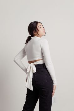 Multi Way Tie Mock Neck Long Sleeve Crop Top Mock Neck Crop Top, Born Again, Enjoy Every Moment, Mock Neck Long Sleeve, Neck Crop Top, Long Sleeve Crop, White Crop Top, White Shop, Long Sleeve Crop Top