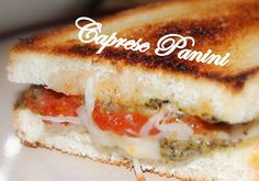 a grilled cheese and tomato sandwich with the words caprese panini on it