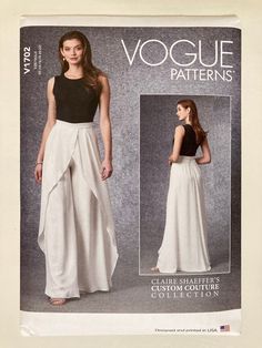 a woman in a black top and white skirt is featured on the cover of a sewing pattern