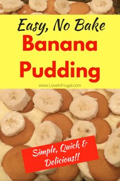 an easy no bake banana pudding recipe with white icing and sliced bananas on top