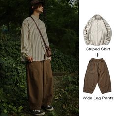 153255953-5 Wide Pants Men, Men Fashion Japan, Cargo Pants Wide Leg, Striped Pant, Shirts And Pants, Cargo Vest, Man Set, Japanese Vintage, Vest Shirt