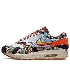 The Nike Concepts x Air Max 1 SP 'Heavy' is a stylish sneaker that pays homage to the classic 1967 album 'Summer of Love'. The multi-color upper features a denim fabric and a unique paisley print, while the midsole is adorned with a splatter paint pattern inspired by the music festivals of the time. The rubber sole provides excellent cushioning and traction for a variety of activities. This sneaker is perfect for those who want to express their individual style and explore new things. The Nike Concepts x Air Max 1 SP 'Heavy' is set to release on 2022-03-11. (SNKR/Retro/Light/Unisex/Low Top/Crossover/Camouflage) Nike Casual Sneakers With Graphic Print, Explore New Things, Retro Light, Splatter Paint, Air Max 1, Music Festivals, Stylish Sneakers, Summer Of Love, Painting Patterns