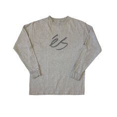 "Vintage eS Longsleeve T-shirt Used condition. Has holes. See pics! THIS IS USED ITEM ! PLEASE DONT EXPECTED IT TO BE LIKE NEW OR IN PRISTINE CONDITION! Size tag is cropped. Please check the measurements! Measurements: Shoulders: 48 cm. (18.8\") Pit to Pit: 50 cm. (19.6\") Length: 70 cm. (27.5\") Sleeve length from shoulder: 56 cm. (22\") Worldwide Shipping: Approximate delivery time 14-30 days. Please be careful and ask any specific questions about item before purchasing. I can send you additio Gray Long Sleeve T-shirt With Logo Print, Basic Winter Tops With Logo Print, Gray Long Sleeve Top With Logo Print, Winter Screen Print Top For Everyday, Everyday Long Sleeve Graphic Tee Tops, Everyday Long Sleeve Graphic Tee, Everyday Long Sleeve Graphic Print Tops, Everyday Long Sleeve Shirt With Letter Print, Winter Tops With Logo Print For Everyday