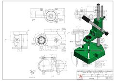 an image of a green machine on top of blueprint