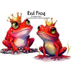 two red frogs with crowns on their heads