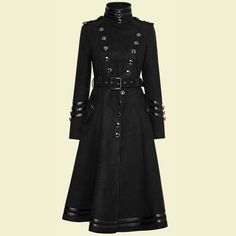 Gothic Punk Military Uniform Long Coat Rock Cosplay Steampunk Jacket  Military Uniform Worsted Long Coat 1.The main material is made of double sided worsted fabric. 2.Asymmetry oblique fly design. 3.Exquisite pseuduvaria metal button decoration. 4. Big Wave hem design show a gamine charm. 5.Removable belt，Pocket on both sides. Outfit Sketches, Goth Ideas, Steampunk Jacket, Belt Pocket, Clothing Reference, Pose References, Design Drawings, Gothic Punk, Fashion Design Drawings