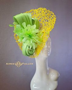 Handmade Silk and Paper Feathered Fascinator Structured crisscross woven material with apple green silk and matching feather burst. Easy-to-wear headband fascinator makes a statement, and can be worn to a myriad of events: Easter, bridal, derby, Del Mar races, hat contests, church, galas, Kentucky Derby, Melbourne Cup, high tea, weddings, cocktail parties, and more. Some customization available as this is made-to-order; please message with your requests to see if we can meet your needs.   *FREE SHIPPING  For more STATEMENT JEWELRY and HANDMADE HATS go to www.aimeesfuller.com Aimee Fuller has been a trusted online seller since 1999, and is excited to bring her creations back to Etsy.  Though often copied by hobbyists and even high-end department stores, discriminating fashionistas from all Spring Adjustable Sinamay Fascinator, Spring Sinamay Mini Hats For Races, Adjustable Sinamay Headpiece For Spring, Sinamay Fascinator Hat For Spring, Spring Sinamay Fascinator Hat, Spring Sinamay Fascinator, Fitted Hats With Pinched Crown For Summer, Summer Top Hat With Structured Crown, Fitted Summer Hats With Pinched Crown