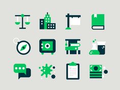 various green and black icons on a gray background