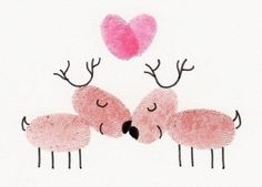 two pink birds with their heads touching each other's noses and hearts flying above them