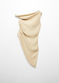 Asymmetric ruched top - Women | MANGO USA Chic Sleeveless Ruched One Shoulder Top, Elegant Sleeveless One Shoulder Ruched Top, Chic Ruched One Shoulder Sleeveless Top, Ruched One Shoulder Sleeveless Top, Chic Draped One Shoulder Top For Summer, Core Design, Asymmetric Neckline, Ruched Top, Flowy Fabric