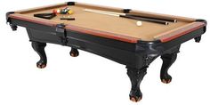 a pool table with cues and cues on the top, isolated against a white background