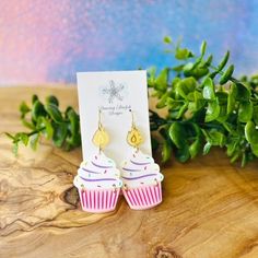 "Dancing Starfish Designs is proud to offer affordable, lightweight super cute earrings!      Make your birthday celebration sparkle with these fun Cupcake earrings!  These dangle earrings are a fun way to celebrate a birthday!   Cupcake Earrings are sure to become one of your favorite new traditions with your friends and family.   They measure 2.5\" long with earring hook and 1/8\" wide. Each pair is handmade so no two will look alike and shipped with love and care from the great state of Texas.  Thank you so much for supporting my small business." 21st Birthday Earrings, Cute Party Earrings For Mother's Day, Cute Earrings For Mother's Day Party, Nickel-free Pink Earrings For Birthday, Trendy Adjustable Earrings For Birthday, Fun Silver Earrings For Birthday, Cute Earrings For Pierced Ears For Mother's Day, Trendy Earrings For Mother's Day Gift, Nickel-free Cute Jewelry For Party