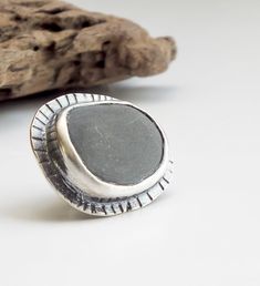 beach stone pin Cold Connections, Beach Stones Jewelry, Pebble Jewelry, Handmade Silver Jewellery, Black Beach, Sea Glass Crafts, Beach Stones, Statement Ring Silver, Homemade Jewelry