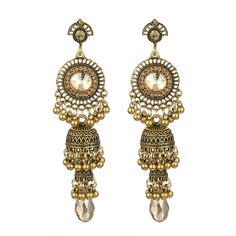 PRICES MAY VARY. 【Size / Material】---10*2.2 cm. Each pair of dangle earrings is made of high-quality alloy, polished and carved.The tassel earrings are treated with retro technology to better reflect the charm of jhumki earrings. 【Perfect design】---Jhumka Bells Tassel Earrings: Beautiful Indian earrings are an elegant addition to any outfit. Classic jewelry vibes combined with fashion forward trends. Comfortable for everyday wear and suitable for all occasions. The minimalist style of jhumka ear Retro Technology, Earrings Handmade Boho, Boho Drop Earrings, Outfit Classic, Gold Jewelry Gift, Gold Chandelier Earrings, Crystal Chandelier Earrings, Jhumki Earrings, Traditional Earrings