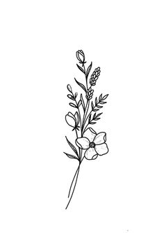 a black and white drawing of some flowers