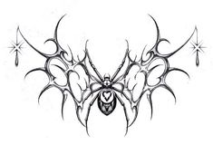 a spider tattoo design on the back of a woman's shoulder, with stars above it