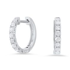 The perfect everyday earring, these huggie-style hoops are a jewelry collection staple. Round brilliant cut diamonds totaling 0.57 carats create the perfect amount of sparkle. Diamond White Vvs Clarity Huggie Earrings, Diamond Accented Huggie Earrings, Huggie Earrings With Diamond Accents, Diamond White Single Cut Huggie Earrings Fine Jewelry, Fine Jewelry Diamond Huggie Earrings With Single Cut Diamonds, Diamond White Diamond Huggie Earrings, Classic Brilliant Cut Huggie Earrings For Everyday, Everyday Classic Brilliant Cut Huggie Earrings, Classic Huggie Earrings With Diamond Accents