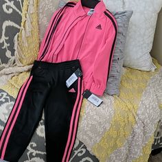 Nwt Never Worn Adidas Pink And Black Tracksuit. Girls Size 4. Adidas Pink Playwear Sets, Adidas Pink Long Sleeve Sets, Adidas Pink Sets For Spring, Adidas Pink Fitted Sets, Adidas Pink Spring Set, Fitted Pink Adidas Sets, Black Tracksuit Outfit, Black Tracksuit, Tracksuit Outfit