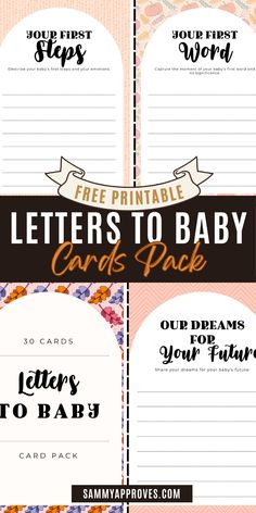 Collage of printable letters to baby cards Fall Letters, Babies First Words, Baby's First Step, Gender Reveal Gifts, Baby Schedule