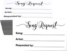 two cards with the words song request written on them