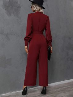 Boost your sense of style with the aid of this appealing Mock Neck Sleeve Belted Jumpsuit. Due to its straightforward style and vibrant color, this jumpsuit is both more appealing and more demanding. They are created from high-quality materials, such as superior polyester. The V-neck collar of this jumpsuit is comfier. They come in a variety of sizes. Features: Style: Elegant Pattern Type: Plain Type: Shirt Details: Belted, Ruched, Zipper Length: Long Fit Type: Regular Fit Neckline: Stand Collar Sleeve Length: Long Sleeve Sleeve Type: Puff Sleeve Waist Line: High Waist Fabric: Non-Stretch Material: Fabric Composition: 100% Polyester Body: Unlined Belt: Yes Sheer: No Size Chart (Inches): Product Measurements Size US Belt Length Bicep Length Bust Cuff Hip Size Inseam Length Shoulder Sleeve L Fitted Belted Jumpsuits And Rompers In Solid Color, Fitted Solid Color Belted Jumpsuits And Rompers, Solid Color Belted Fitted Jumpsuits And Rompers, Formal Jumpsuits And Rompers For Fall, Elegant Solid Color Fall Jumpsuits And Rompers, Elegant Solid Color Jumpsuits And Rompers For Fall, Elegant Fall Jumpsuits And Rompers In Solid Color, Fall Solid Color Overall Jumpsuits And Rompers, Solid Color Overalls Jumpsuit For Fall