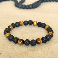 Tigers eye bracelet Lava stone bracelet Groomsmen gift | Etsy Bracelet Ideas For Men, Guy Bracelets, Website Announcement, Boy Bracelets, Bracelets For Guys, Mens Stretch Bracelets, Men Stone Bracelet, Mens Bracelet Set, Tigers Eye Bracelet