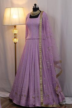 Hand Embroidery Lehenga, Lavender Lehenga, Chanderi Lehenga, Embroidery Lehenga