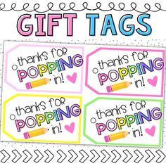 gift tags with the words thanks for popping in